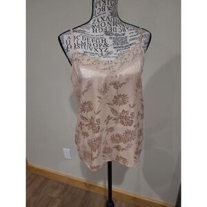 Fairycore lace cami Tan w/ feminine floral Satin soft girl flowy chic women sz 4